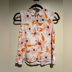 Theory Lily print 100% silk keyhole sleeveless blouse
